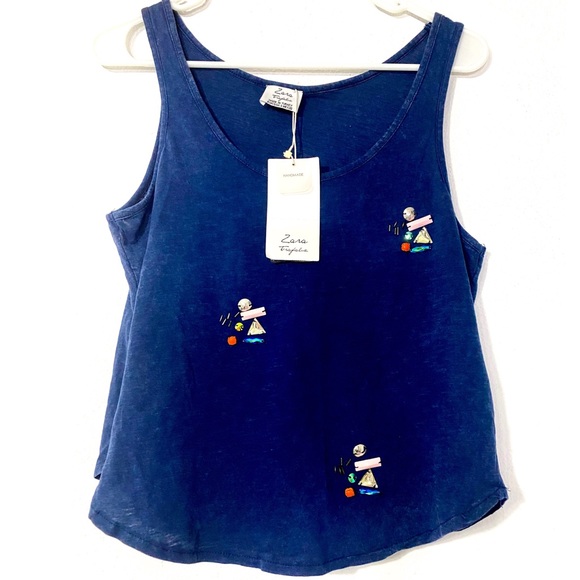 Zara Tops - ZARA handmade worn effect bling top